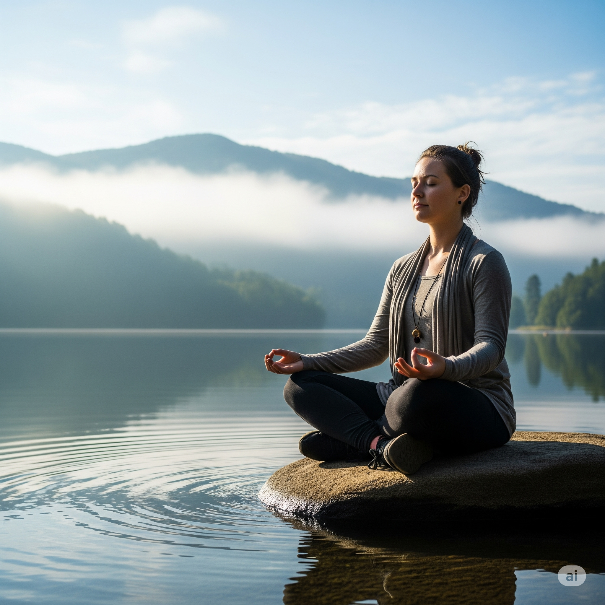 A person meditating, symbolizing focus and calm